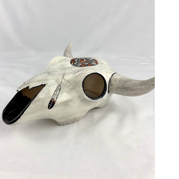 VTG Ceramic Longhorn Bull Cow Skull Sculpture Southwestern Style 1995 1990s - Picture 10 of 14